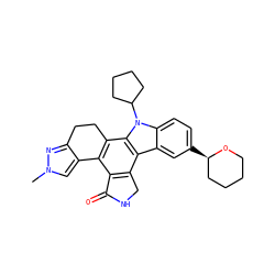 Cn1cc2c(n1)CCc1c-2c2c(c3c4cc([C@@H]5CCCCO5)ccc4n(C4CCCC4)c13)CNC2=O ZINC000049785470