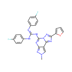 Cn1cc2c(nc(NC(=Nc3ccc(F)cc3)Nc3ccc(F)cc3)n3nc(-c4ccco4)nc23)n1 ZINC000473127463