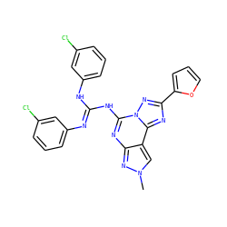Cn1cc2c(nc(NC(=Nc3cccc(Cl)c3)Nc3cccc(Cl)c3)n3nc(-c4ccco4)nc23)n1 ZINC000473121884