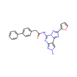 Cn1cc2c(nc(NC(=O)Cc3ccc(-c4ccccc4)cc3)n3nc(-c4ccco4)nc23)n1 ZINC000045285906