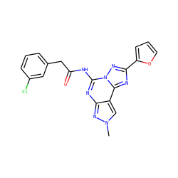 Cn1cc2c(nc(NC(=O)Cc3cccc(Cl)c3)n3nc(-c4ccco4)nc23)n1 ZINC000045317159