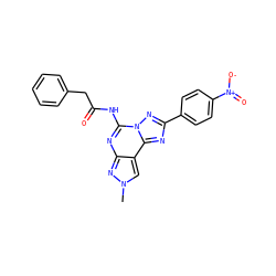 Cn1cc2c(nc(NC(=O)Cc3ccccc3)n3nc(-c4ccc([N+](=O)[O-])cc4)nc23)n1 ZINC000049069106