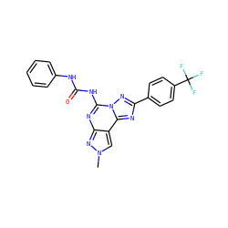 Cn1cc2c(nc(NC(=O)Nc3ccccc3)n3nc(-c4ccc(C(F)(F)F)cc4)nc23)n1 ZINC000072126977