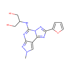 Cn1cc2c(nc(NC(CO)CO)n3nc(-c4ccco4)nc23)n1 ZINC000095575080