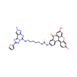 Cn1cc2c(nc(NCCCCCNC(=S)Nc3ccc(-c4c5ccc(=O)cc-5oc5cc(O)ccc45)c(C(=O)O)c3)n3nc(-c4ccco4)nc23)n1 ZINC001772628099