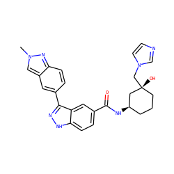 Cn1cc2cc(-c3n[nH]c4ccc(C(=O)N[C@@H]5CCC[C@@](O)(Cn6ccnc6)C5)cc34)ccc2n1 ZINC000200814596