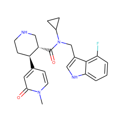 Cn1ccc([C@H]2CCNC[C@@H]2C(=O)N(Cc2c[nH]c3cccc(F)c23)C2CC2)cc1=O ZINC000072175004