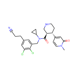 Cn1ccc([C@H]2CCNC[C@@H]2C(=O)N(Cc2cc(CCC#N)cc(Cl)c2Cl)C2CC2)cc1=O ZINC000072175622