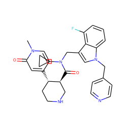Cn1ccc([C@H]2CCNC[C@@H]2C(=O)N(Cc2cn(Cc3ccncc3)c3cccc(F)c23)C2CC2)cc1=O ZINC000072174918