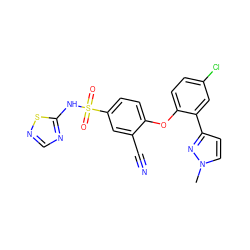 Cn1ccc(-c2cc(Cl)ccc2Oc2ccc(S(=O)(=O)Nc3ncns3)cc2C#N)n1 ZINC000095585023