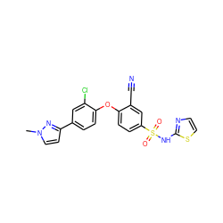 Cn1ccc(-c2ccc(Oc3ccc(S(=O)(=O)Nc4nccs4)cc3C#N)c(Cl)c2)n1 ZINC000095583659