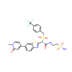 Cn1ccc(-c2ccc3nc([C@@H](C(=O)NCCS(N)(=O)=O)S(=O)(=O)Cc4ccc(C(F)(F)F)cc4)sc3c2)cc1=O ZINC000222083511