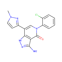 Cn1ccc(-c2cn(-c3ccccc3Cl)c(=O)c3c(N)n[nH]c23)n1 ZINC000653782523