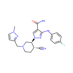 Cn1ccc(CN2CC[C@@H](C#N)[C@H](n3cc(C(N)=O)c(Nc4ccc(F)cc4)n3)C2)n1 ZINC000204948866
