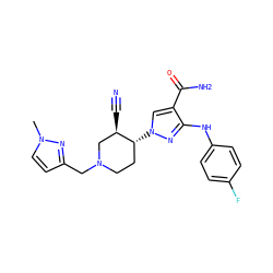 Cn1ccc(CN2CC[C@@H](n3cc(C(N)=O)c(Nc4ccc(F)cc4)n3)[C@H](C#N)C2)n1 ZINC000220661988