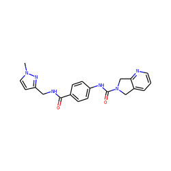 Cn1ccc(CNC(=O)c2ccc(NC(=O)N3Cc4cccnc4C3)cc2)n1 ZINC000167264615