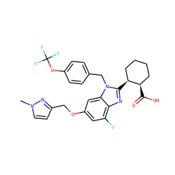 Cn1ccc(COc2cc(F)c3nc([C@H]4CCCC[C@H]4C(=O)O)n(Cc4ccc(OC(F)(F)F)cc4)c3c2)n1 ZINC000226037273