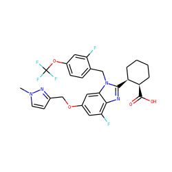 Cn1ccc(COc2cc(F)c3nc([C@H]4CCCC[C@H]4C(=O)O)n(Cc4ccc(OC(F)(F)F)cc4F)c3c2)n1 ZINC000226037202