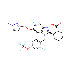 Cn1ccc(COc2cc3c(cc2F)nc([C@@H]2CCCC[C@@H]2C(=O)O)n3Cc2ccc(OC(F)(F)F)cc2F)n1 ZINC000226018932