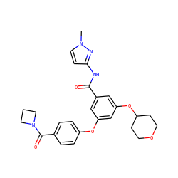 Cn1ccc(NC(=O)c2cc(Oc3ccc(C(=O)N4CCC4)cc3)cc(OC3CCOCC3)c2)n1 ZINC000034999723