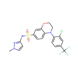 Cn1ccc(NS(=O)(=O)c2ccc3c(c2)OCCN3c2ccc(C(F)(F)F)cc2Cl)n1 ZINC000205720832