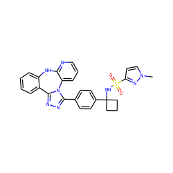 Cn1ccc(S(=O)(=O)NC2(c3ccc(-c4nnc5n4-c4cccnc4Nc4ccccc4-5)cc3)CCC2)n1 ZINC000096174140
