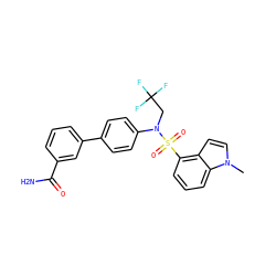 Cn1ccc2c(S(=O)(=O)N(CC(F)(F)F)c3ccc(-c4cccc(C(N)=O)c4)cc3)cccc21 ZINC000653917155