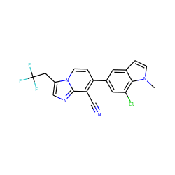 Cn1ccc2cc(-c3ccn4c(CC(F)(F)F)cnc4c3C#N)cc(Cl)c21 ZINC000068206795