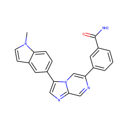 Cn1ccc2cc(-c3cnc4cnc(-c5cccc(C(N)=O)c5)cn34)ccc21 ZINC000653778405