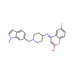 Cn1ccc2ccc(CN3CCC(/N=c4\cc(O)oc5ccc(Cl)cc45)CC3)cc21 ZINC000101055776