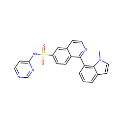 Cn1ccc2cccc(-c3nccc4cc(S(=O)(=O)Nc5ccncn5)ccc34)c21 ZINC000225083084