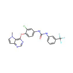 Cn1ccc2ncnc(Oc3ccc(NC(=O)Nc4cccc(C(F)(F)F)c4)cc3Cl)c21 ZINC000064498931
