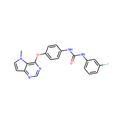 Cn1ccc2ncnc(Oc3ccc(NC(=O)Nc4cccc(F)c4)cc3)c21 ZINC000064417015