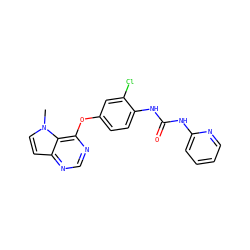 Cn1ccc2ncnc(Oc3ccc(NC(=O)Nc4ccccn4)c(Cl)c3)c21 ZINC000064437175