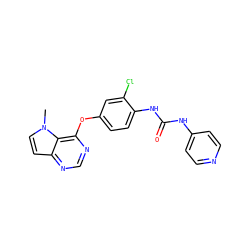 Cn1ccc2ncnc(Oc3ccc(NC(=O)Nc4ccncc4)c(Cl)c3)c21 ZINC000064442650