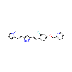 Cn1cccc1/C=C/c1cc(/C=C/c2ccc(OCc3ccccn3)cc2F)n[nH]1 ZINC000208971693
