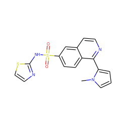 Cn1cccc1-c1nccc2cc(S(=O)(=O)Nc3nccs3)ccc12 ZINC000225055213