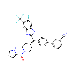 Cn1cccc1C(=O)N1CCC(=C(c2ccc(-c3cccc(C#N)c3)cc2)c2nc3cc(C(F)(F)F)c(F)cc3[nH]2)CC1 ZINC000038157842