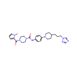 Cn1cccc1C(=O)N1CCN(C(=O)Nc2ccc(N3CCC(CCCn4cncn4)CC3)cc2)CC1 ZINC000112969238
