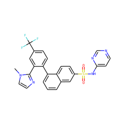 Cn1ccnc1-c1cc(C(F)(F)F)ccc1-c1cccc2cc(S(=O)(=O)Nc3ccncn3)ccc12 ZINC000206165201
