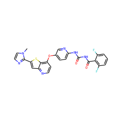 Cn1ccnc1-c1cc2nccc(Oc3ccc(NC(=O)NC(=O)c4c(F)cccc4F)nc3)c2s1 ZINC000072180934