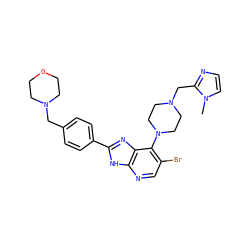 Cn1ccnc1CN1CCN(c2c(Br)cnc3[nH]c(-c4ccc(CN5CCOCC5)cc4)nc23)CC1 ZINC000049777129
