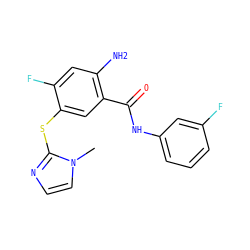 Cn1ccnc1Sc1cc(C(=O)Nc2cccc(F)c2)c(N)cc1F ZINC000028871957
