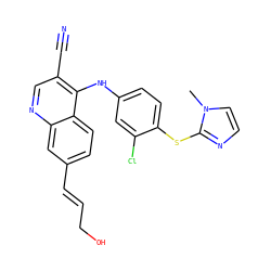 Cn1ccnc1Sc1ccc(Nc2c(C#N)cnc3cc(/C=C/CO)ccc23)cc1Cl ZINC000040411965