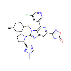 Cn1cnc([C@H]2CCCN2c2nc3cc(-c4noc(=O)[nH]4)nc(-c4cncc(Cl)c4)c3n2C[C@H]2CC[C@H](C)CC2)n1 ZINC000261157556