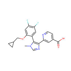 Cn1cnc(-c2cc(C(=O)O)ccn2)c1-c1cc(F)c(F)cc1OCC1CC1 ZINC000225948373