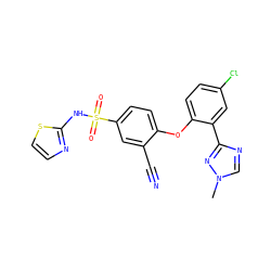 Cn1cnc(-c2cc(Cl)ccc2Oc2ccc(S(=O)(=O)Nc3nccs3)cc2C#N)n1 ZINC000095585725