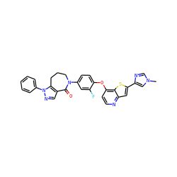 Cn1cnc(-c2cc3nccc(Oc4ccc(N5CCCc6c(cnn6-c6ccccc6)C5=O)cc4F)c3s2)c1 ZINC000473081294