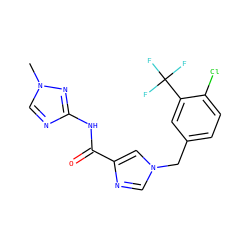 Cn1cnc(NC(=O)c2cn(Cc3ccc(Cl)c(C(F)(F)F)c3)cn2)n1 ZINC000066078849