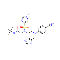Cn1cnc(S(=O)(=O)N(CCN(Cc2cncn2C)c2ccc(C#N)cc2)CC(=O)NC(C)(C)C)c1 ZINC000014952290